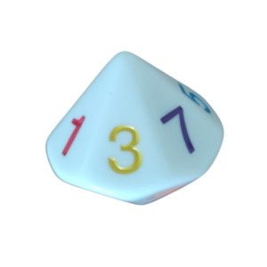 Dé 14 faces multicolores - format + de 1 à 7